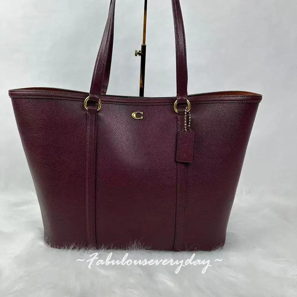 Coach Legacy Tote Bag In Leather/Brass/Merlot Wine CU056 NWT + Dust Bag